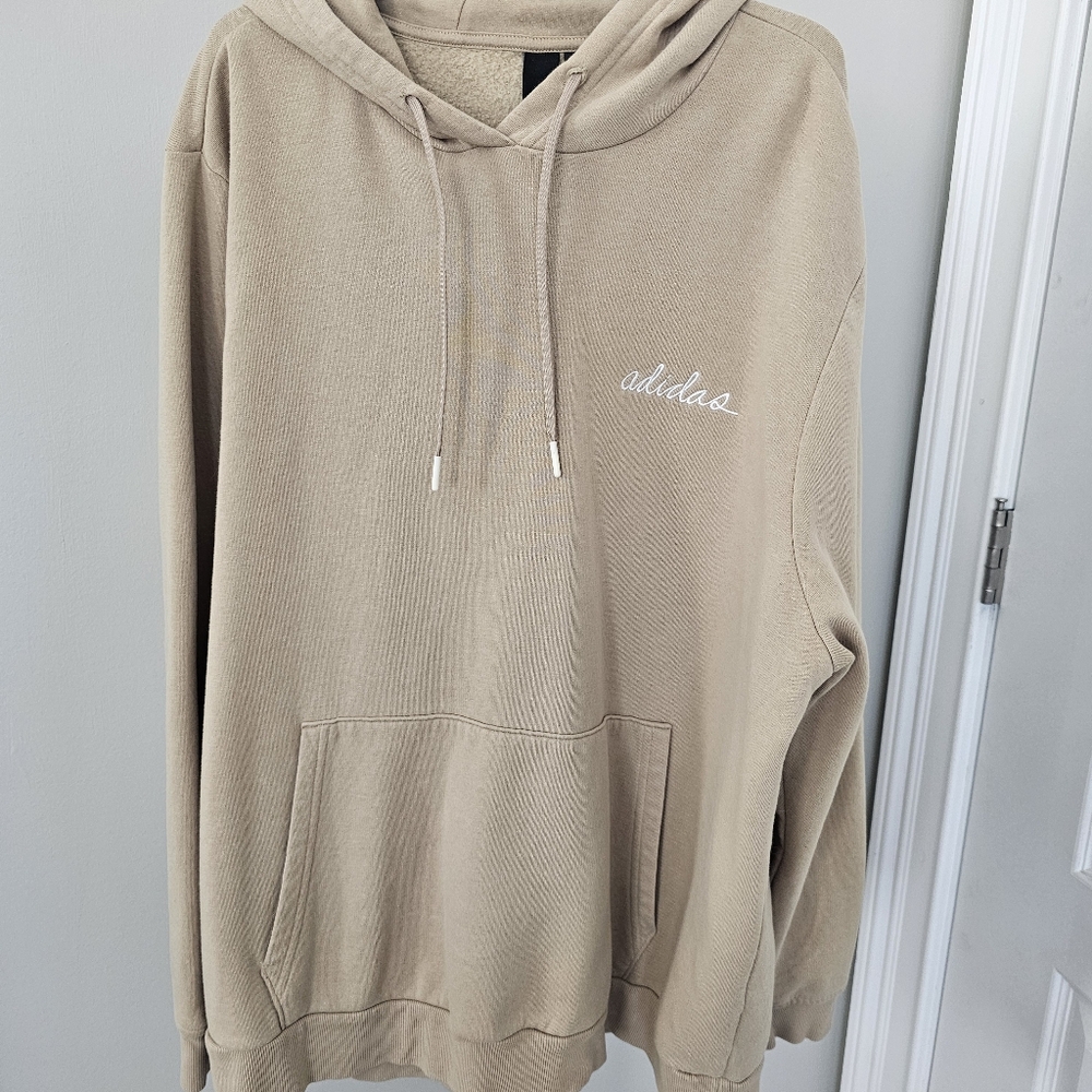 Adidas Men's Hoodie M Beige Pullover Sweatshirt Embroidered Logo Activewear